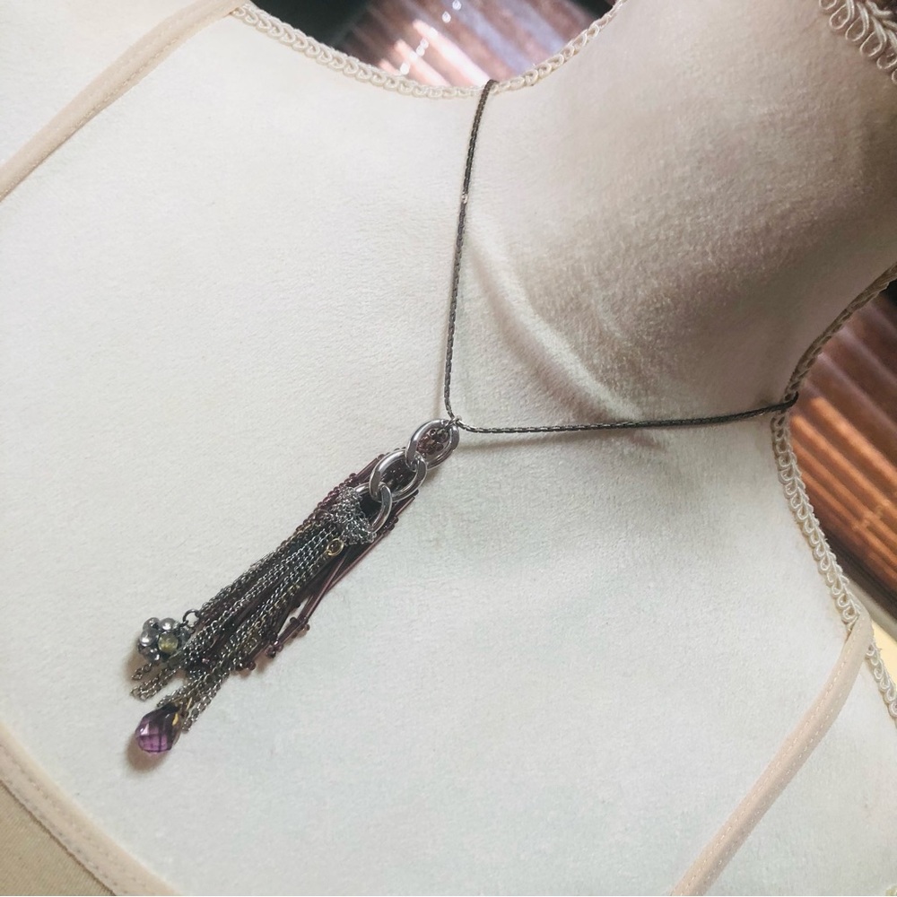 Hand crafted beaded chain fringe pendant on chain necklace